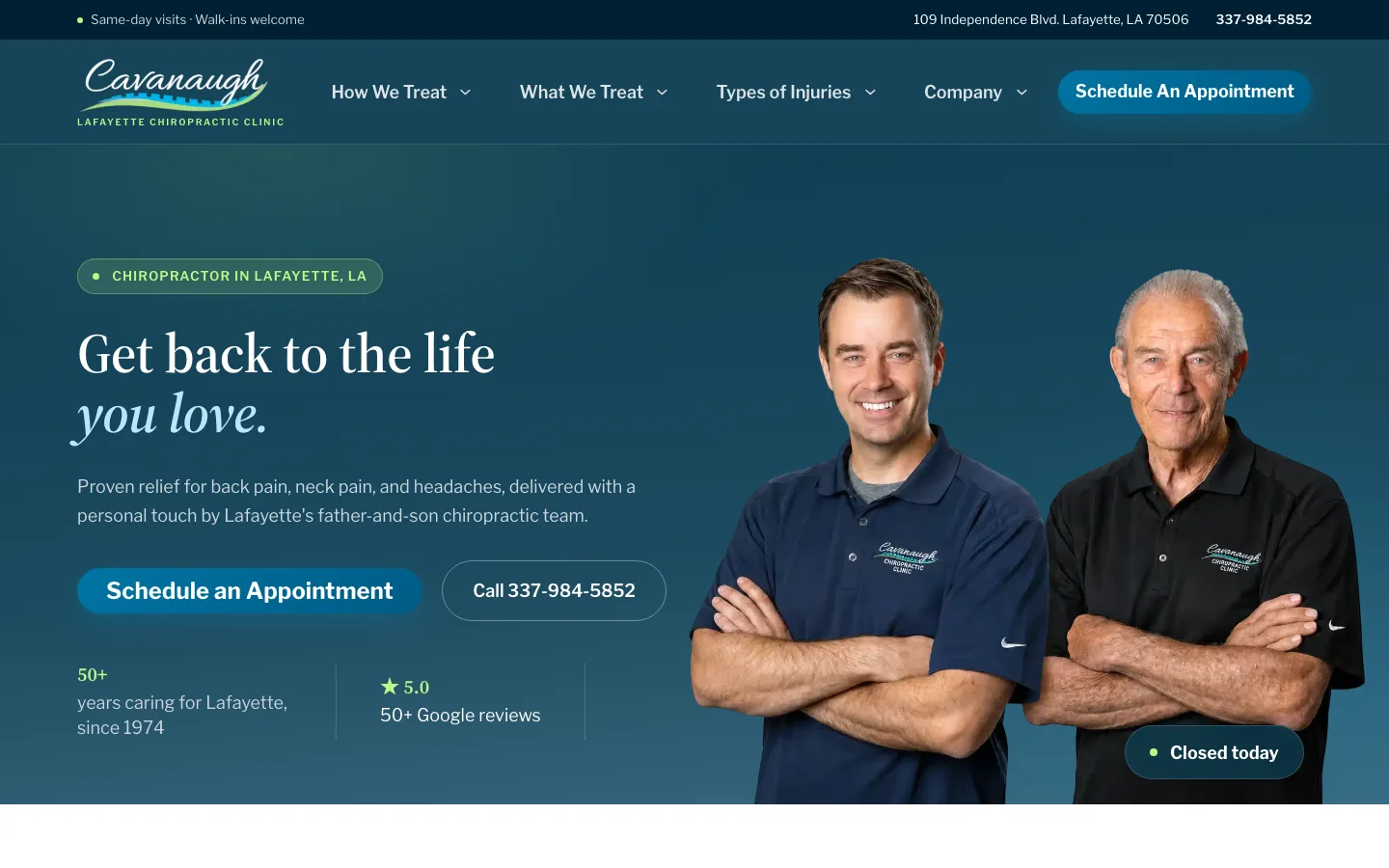 The Cavanaugh Chiropractic homepage, built by Steven Digital