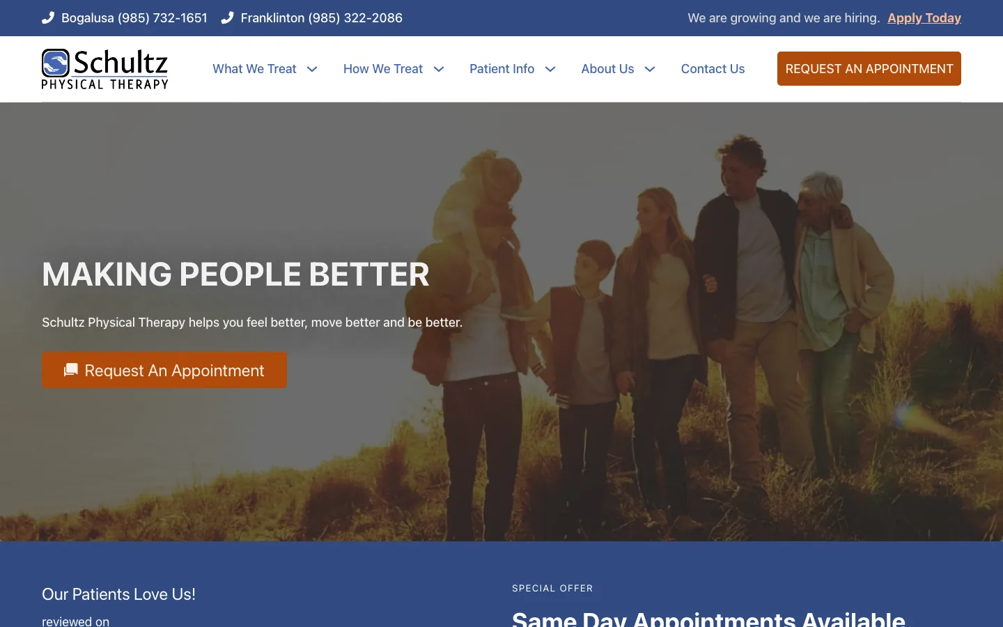 The Schultz Physical Therapy homepage, maintained by Steven Digital